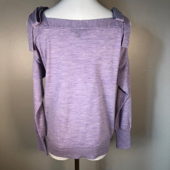 J Crew 100% Merino Wool Cold Shoulder Lavender Sweater Size S - Picture 2 of 8
